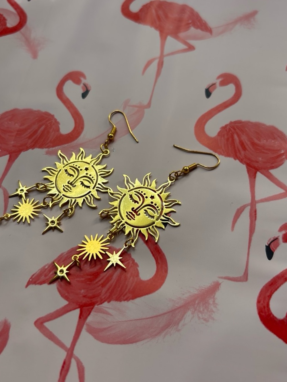 Gold Sun and Star Dangle Earrings - Women Jewelry